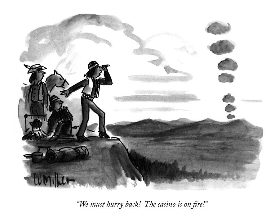 900x715 We Must Hurry Back! The Casino Is On Fire! Drawing - Casino Drawing