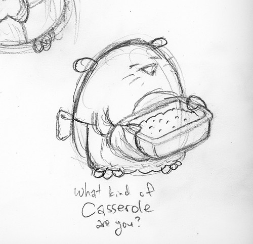 500x483 sketch of etym holding a casserole dish for this week's upcoming - Casserole Drawing
