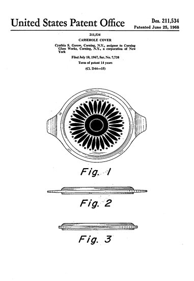 381x550 vintage mid century pyrex sunflower casserole dish patent drawing - Casserole Drawing