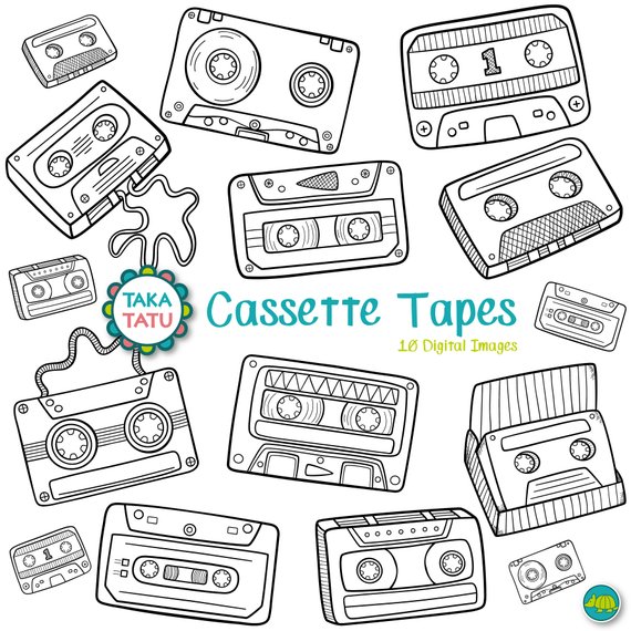 570x570 cassette tapes digital stamp cassette tapes clip art - Cassette Tape Drawing