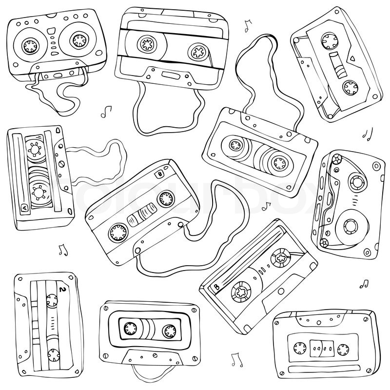 800x800 set of retro cassette tapes vector stock vector colourbox - Cassette Tape Drawing