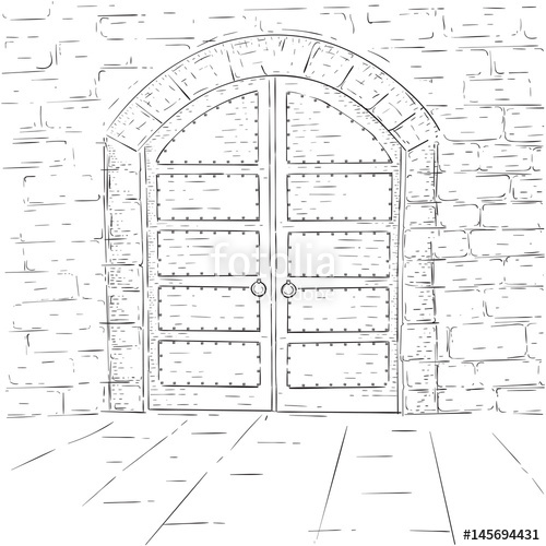500x500 Medieval Castle Doors Outline Hand Drawn Sketch Stock Image - Castle Door Drawing