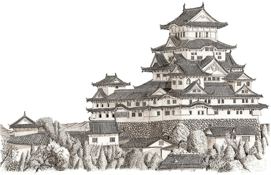 900x583 Himeji Castle Drawing - Castle Drawing