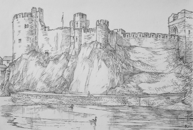 640x432 austen pinkerton artwork pembroke castle original drawing - Castle Drawing
