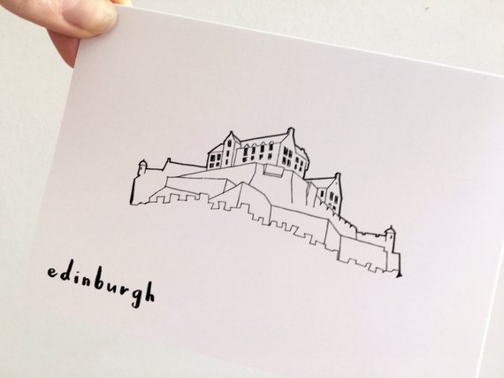570x427 Edinburgh Castle Black And White Outline Drawing Illustration Etsy - Castle Drawing Outline