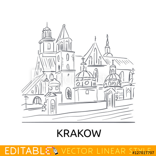 500x500 Outline Sketch Krakow Famouse Building Wawel Royal Castle - Castle Drawing Outline