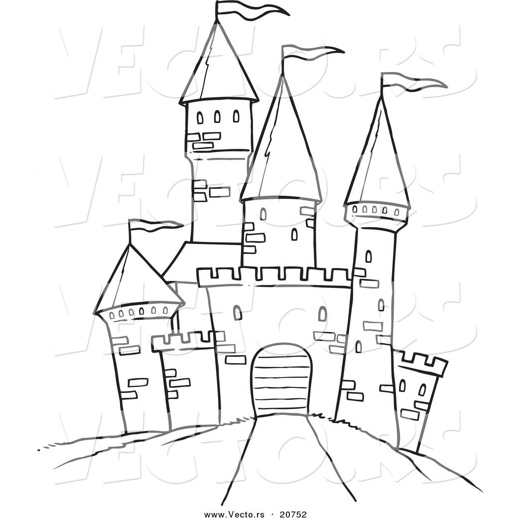 1024x1044 Printable Black And White Art Vector Of A Cartoon Path Leading - Castle Drawing Outline