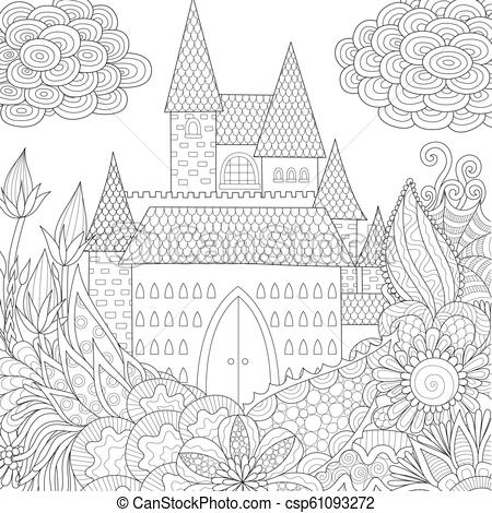 450x470 castle line art design of jungle and castle coloring book - Castle Line Drawing