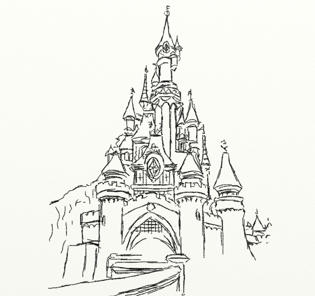 1024x963 Collection Of 'disney Castle Drawing' Download More Than - Castle Line Drawing