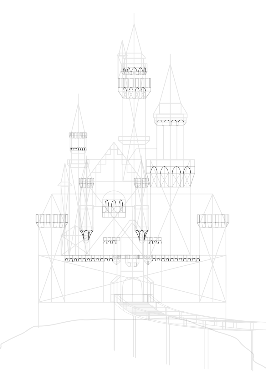 850x1222 How To Draw A Castle - Castle Line Drawing