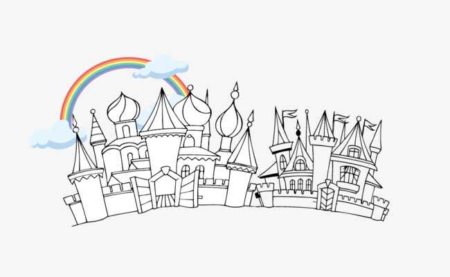 650x400 line drawing castle, line drawing, creative castle, rainbow png - Castle Line Drawing