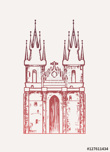 363x500 Tynsky Castle In Prague Vector Illustration Czech Capital - Castle Line Drawing