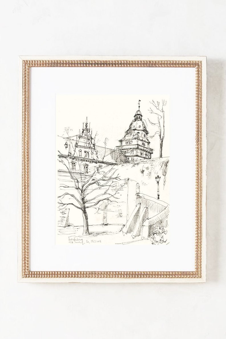 794x1191 Architecture Drawing Print Of My Line Drawing A Palace In Etsy - Castle Line Drawing