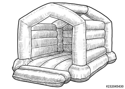 500x354 bouncy castle illustration, drawing, engraving, ink, line art - Castle Line Drawing