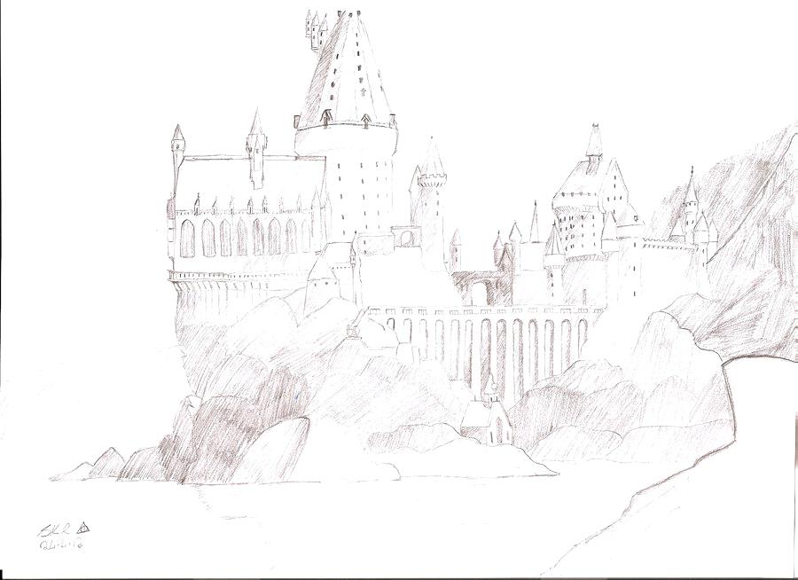 900x654 Castle Drawing At Free For Personal Use Hogwarts Logo Outline - Castle Outline Drawing