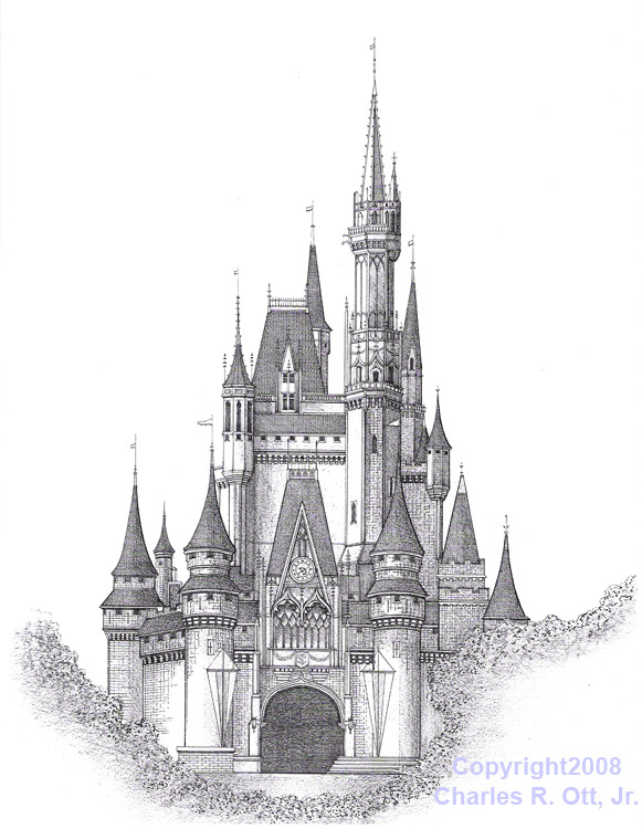 581x750 Disney Castle Outline Desktop Backgrounds - Castle Outline Drawing