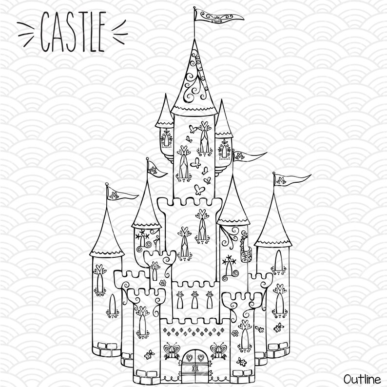 794x794 hand drawn castle clip art princess castle vector graphics etsy - Castle Outline Drawing
