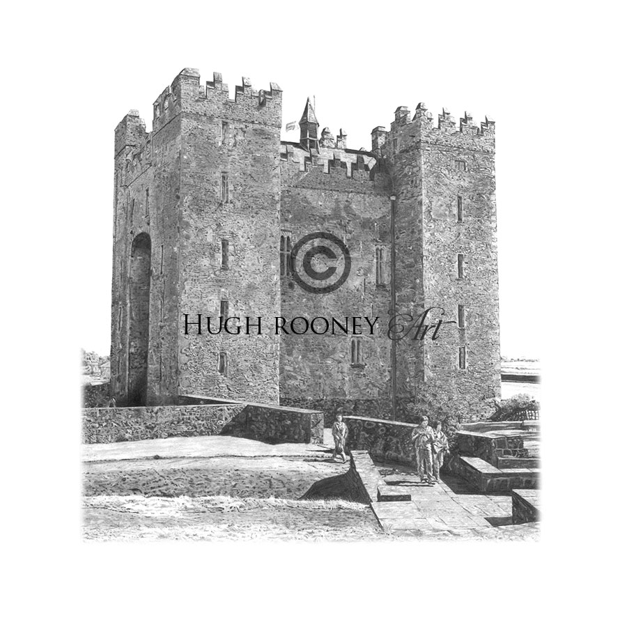 900x900 bunratty castle pencil drawing x hugh rooney art - Castle Pencil Drawing