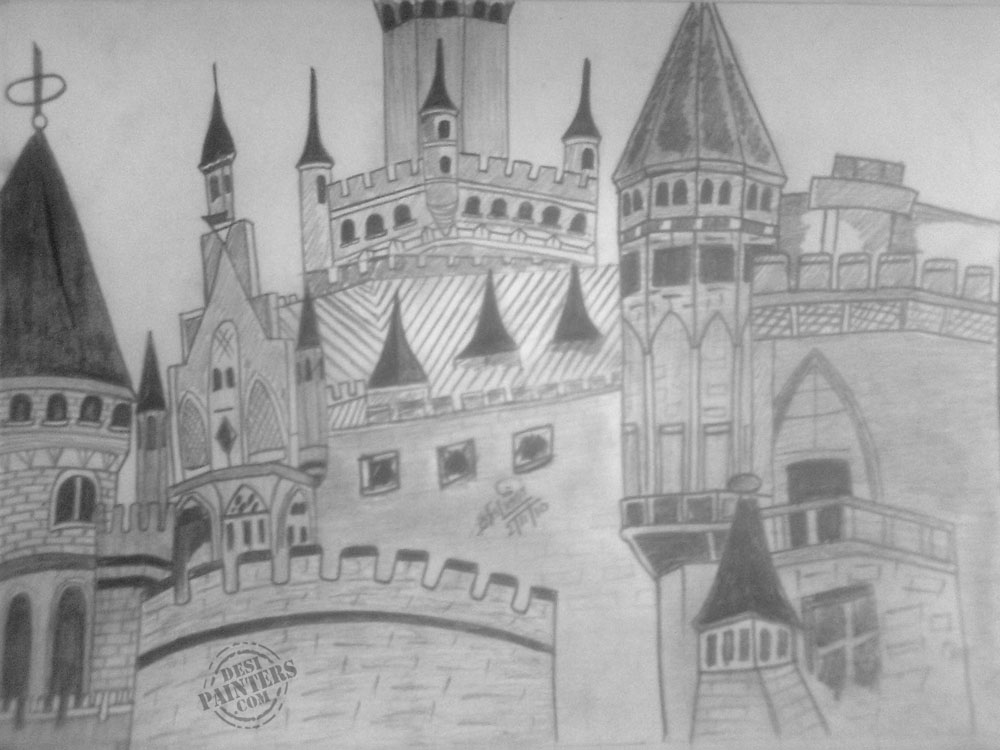 1000x750 Castle Pencil Sketch - Castle Pencil Drawing