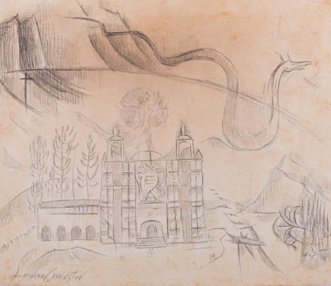 1100x951 Leonora Carrington Dragon Castle Pencil Drawing - Castle Pencil Drawing