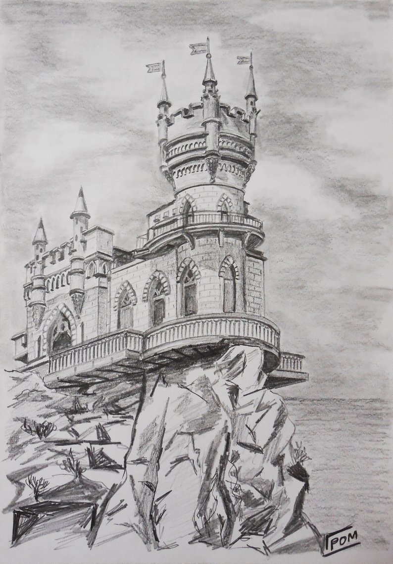 794x1140 Original Handmade Graphite Pencil Drawing Medieval Castle Etsy - Castle Pencil Drawing