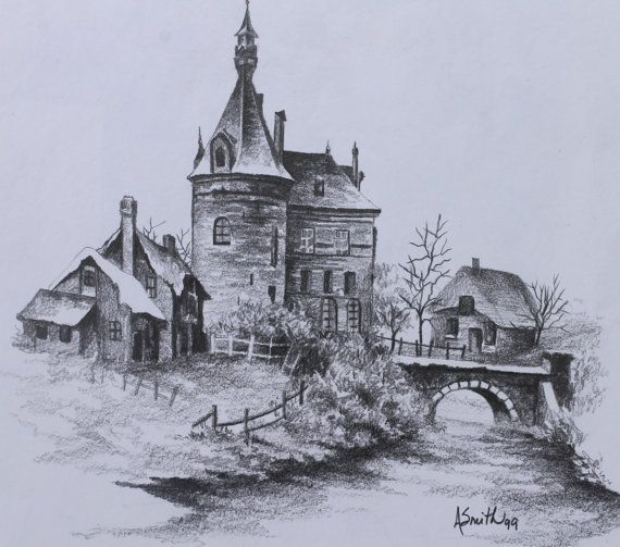 570x503 Pencil Drawing Print Of Scottish Castle - Castle Pencil Drawing