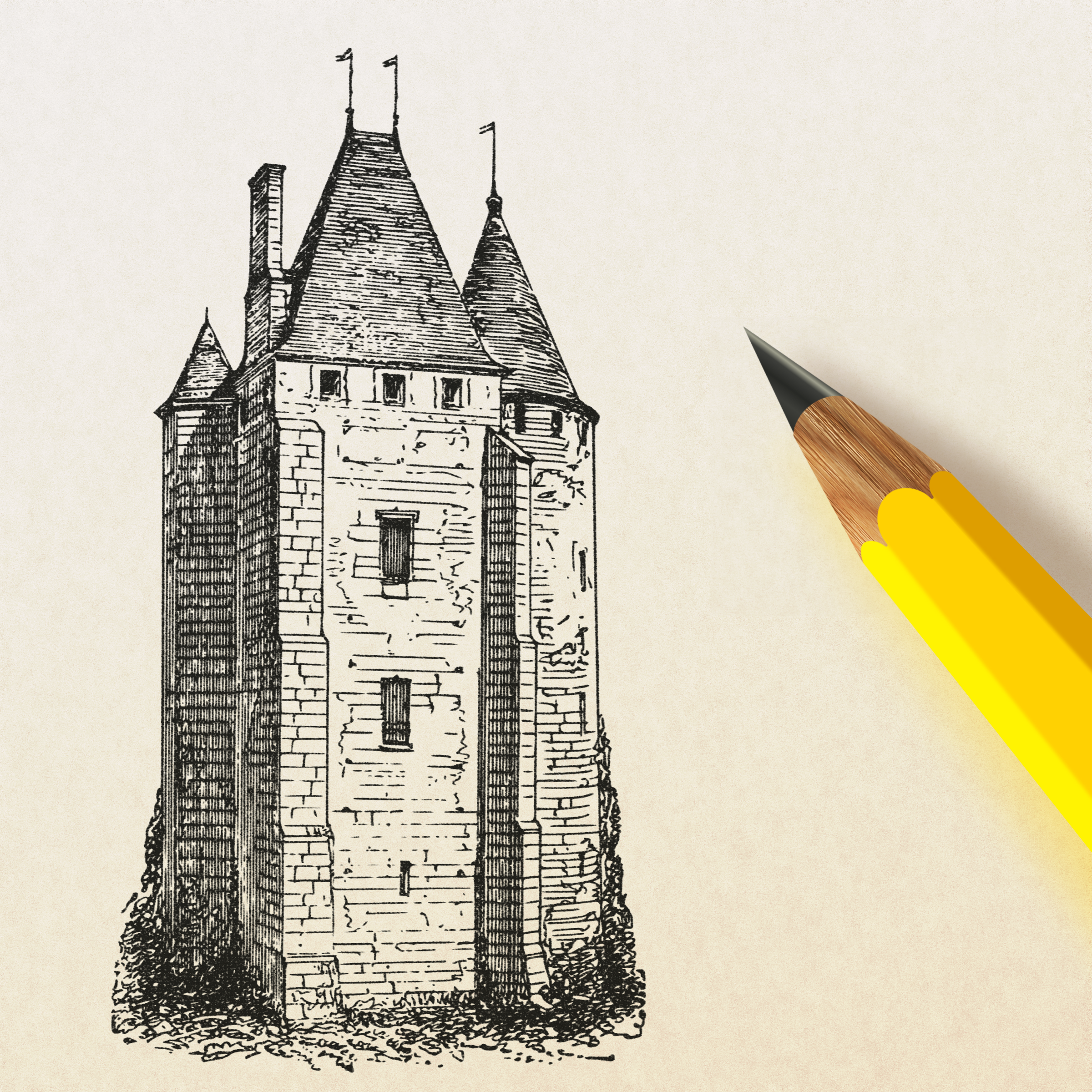2400x2400 Pencil Drawing A Castle Vector Clipart Image - Castle Pencil Drawing