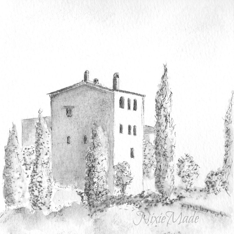 794x794 printable original art tuscany castle pencil drawing etsy - Castle Pencil Drawing