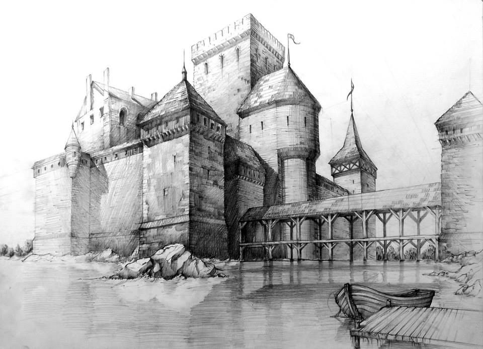 960x693 a pencil sketch of an unidentified maybe imaginery medieval castle - Castle Pencil Drawing