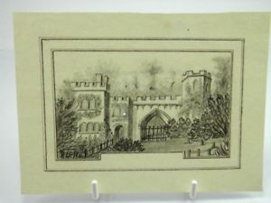 300x225 Antique Century English School Pencil Drawing Study - Castle Pencil Drawing