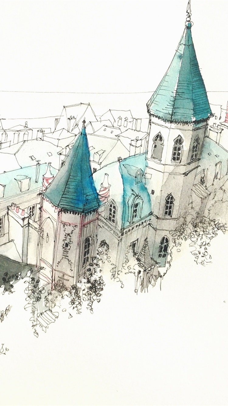 750x1334 City, Castle, Simple Drawing Figure Iphone - Castle Simple Drawing