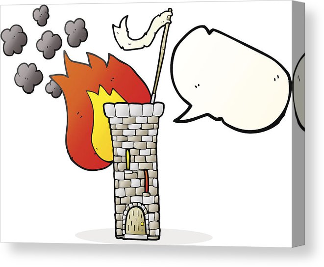 661x544 Speech Bubble Cartoon Old Castle Tower Waving White Flag Canvas - Castle Tower Drawing