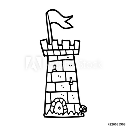 500x500 Line Drawing Cartoon Castle Tower - Castle Tower Drawing
