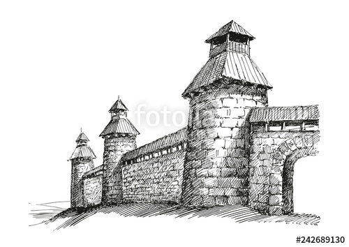 500x354 Castle Wall Illustration Stock Image And Royalty Free Vector - Castle Wall Drawing