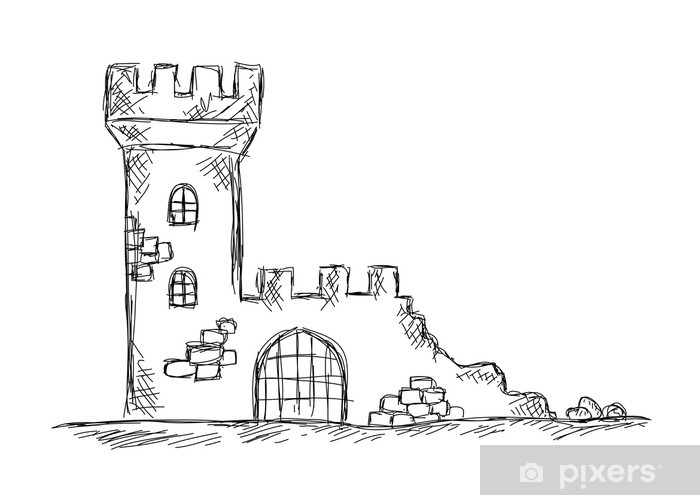 700x495 drawing of castle ruins wall mural we live to change - Castle Wall Drawing
