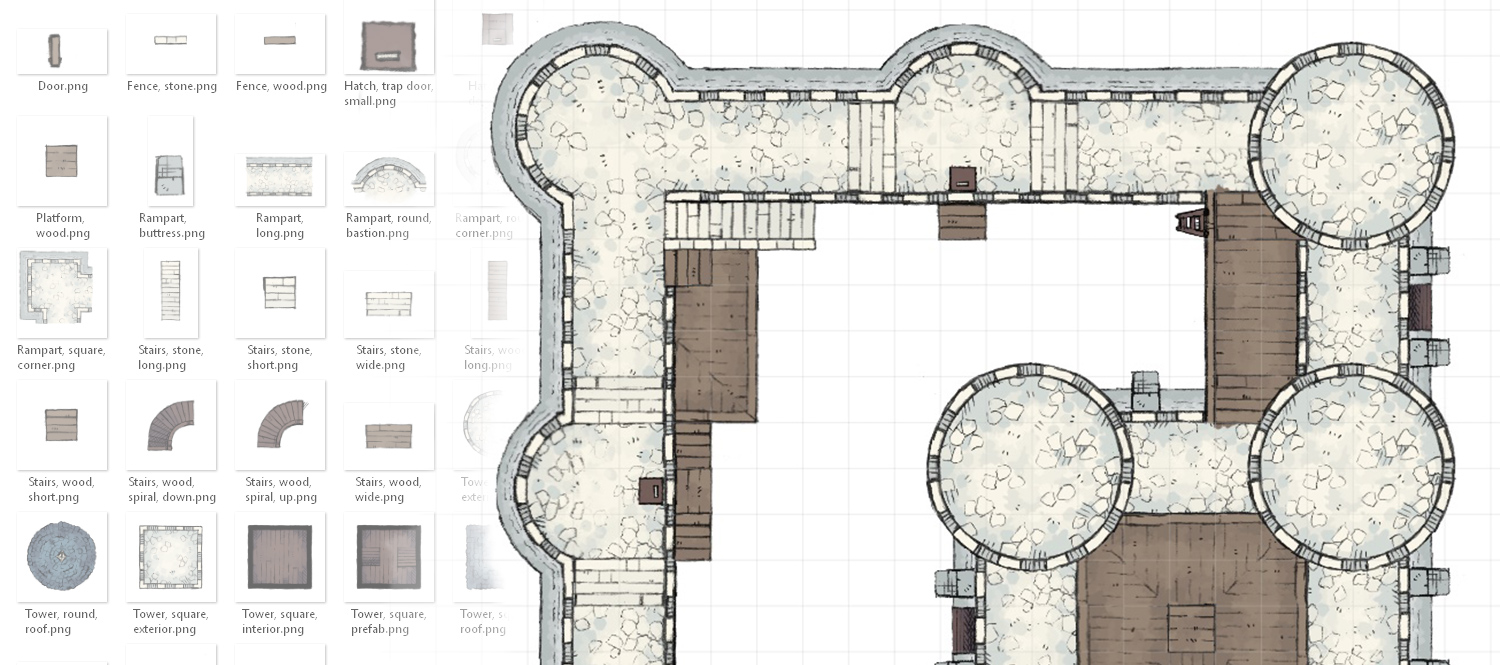 1500x665 the castle walls tileset, a free map tileset for dampd - Castle Wall Drawing