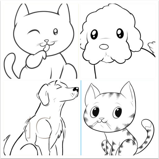 512x512 How To Draw Easy Cats And Dogs - Cat And Dog Drawing