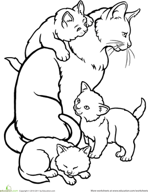 301x390 color the mommy cat and kittens doodlingssilhouettescoloring - Cat And Kitten Drawing