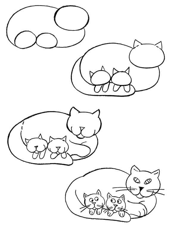 581x760 How To Draw A Cat - Cat And Kitten Drawing