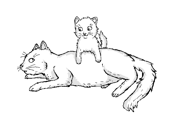 630x434 mother cat and kittens drawing - Cat And Kitten Drawing