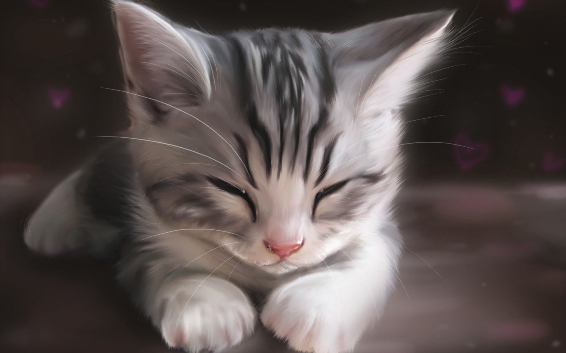 1920x1200 wallpaper drawing, animals, sleeping, artwork, nose, kittens - Cat And Kitten Drawing
