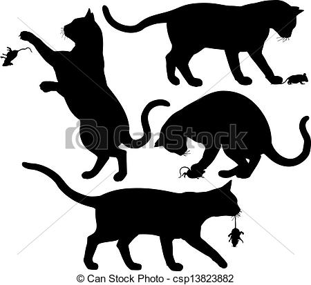 450x413 cat and mouse four editable vector silhouettes of a cat playing - Cat And Mouse Drawing