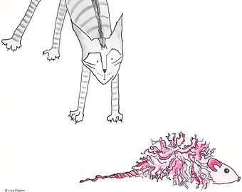 340x270 Cat Mouse Drawing Etsy - Cat And Mouse Drawing