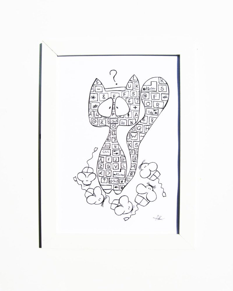 800x1000 Drawing Handmade Computer Cat And Mice Art And Cat - Cat And Mouse Drawing