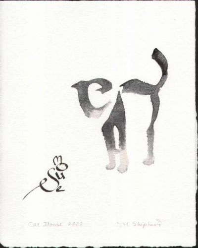 400x500 Calligraphy Art - Cat And Mouse Drawing