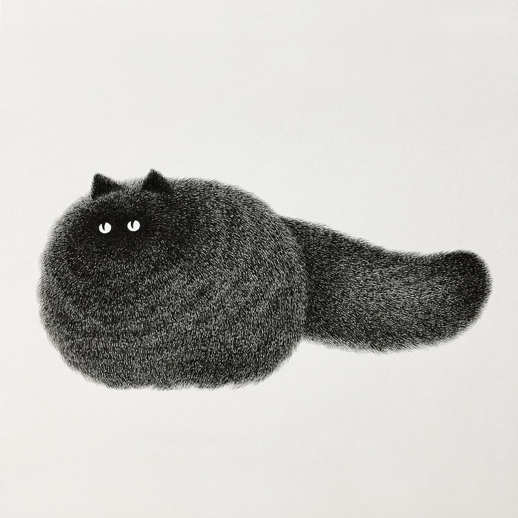 750x750 Fluffy Black Cat Ink Drawings Express The Personalities Of Funny - Cat Black And White Drawing