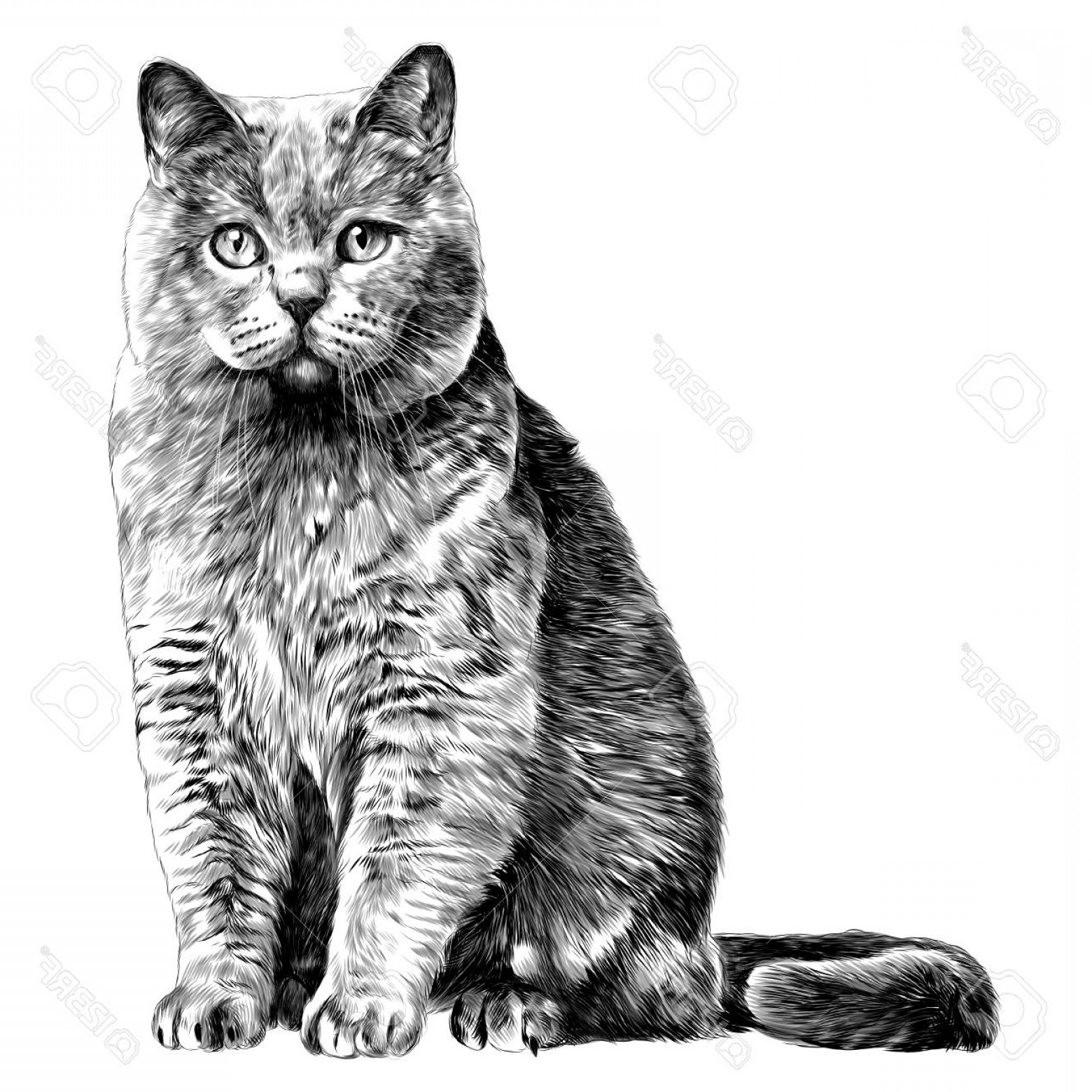 1560x1560 Photostock Vector Cat Sketch Vector Graphics Monochrome Black - Cat Black And White Drawing
