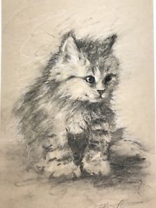 225x300 Original Charcoal Pastel Kitten Cat Animal Cats Artwork Animals - Cat Charcoal Drawing