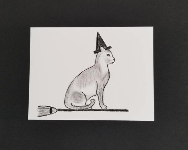600x481 Witch Cat - Cat Charcoal Drawing