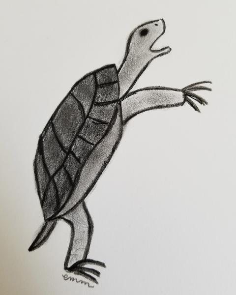 480x600 Zombie Turtle - Cat Charcoal Drawing